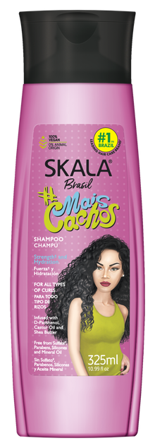  Skala Brasil #MaisCachos Shampoo 325 ml – champú vegano libre de sulfatos y crueldad animal para rizos definidos e hidratados