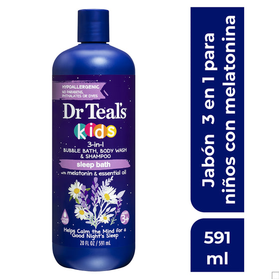 DR Teal's Kids, Melatonina 3-in-1 Hair and Body Wash – Relajación y Cuidado para un Sueño Reparador