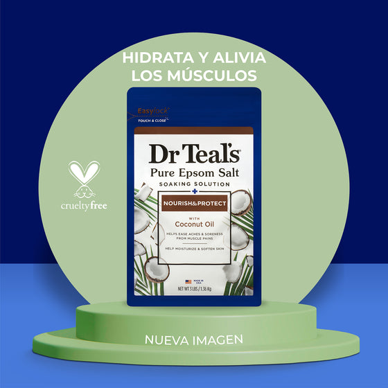 Dr Teal's ,  Sal de Epsom Pura, Nutritiva y Protectora con Aceite de Coco - "Cuidado Nutritivo"