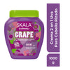 Crema de tratamiento Skala Fruitastic Grape 1000g, tarro morado, con Aceite de Semilla de Uva para cabello débil y opaco
Reverso tarro Skala Fruitastic Grape con ingredientes, modo de uso y leyenda 100% vegana, dermatológicamente probada