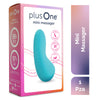Mini masajeador PlusOne color turquesa, mostrando su forma de gota curva y ergonómica.