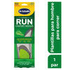 Empaque de plantillas Dr. Scholl's Run Comfort para hombre con diseño naranja y negro, mostrando a un corredor.